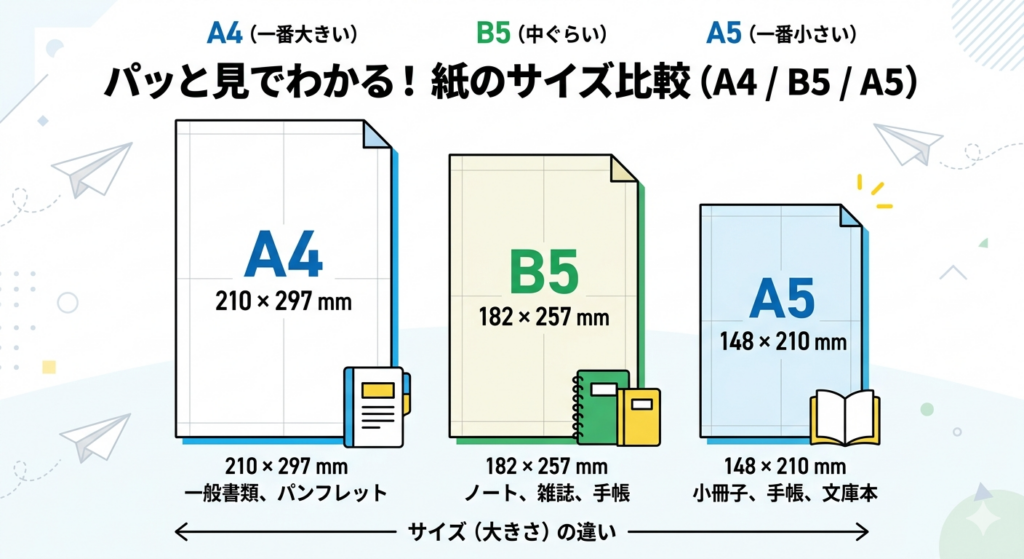 A4、B5、A5サイズの違い
